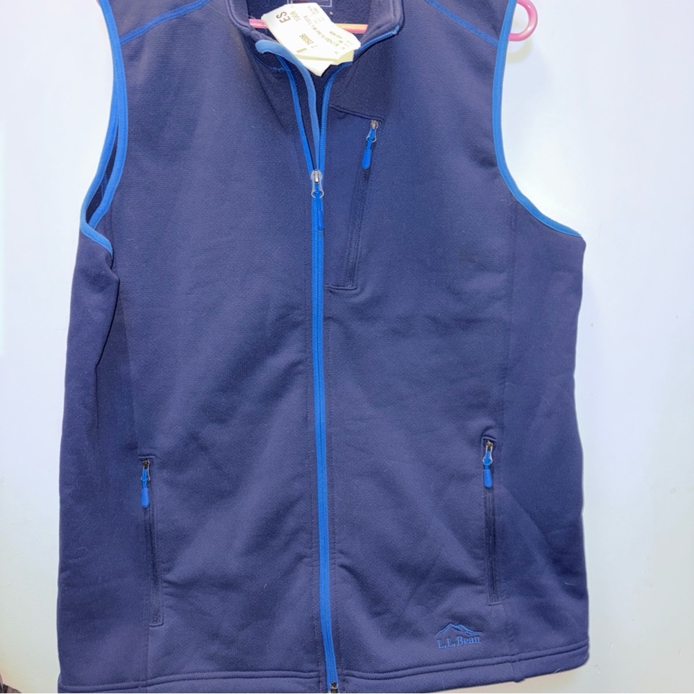 L.L. Bean Pro Stretch Fleece men’s Large Tall navy vest W/ bright blue trim NWTS